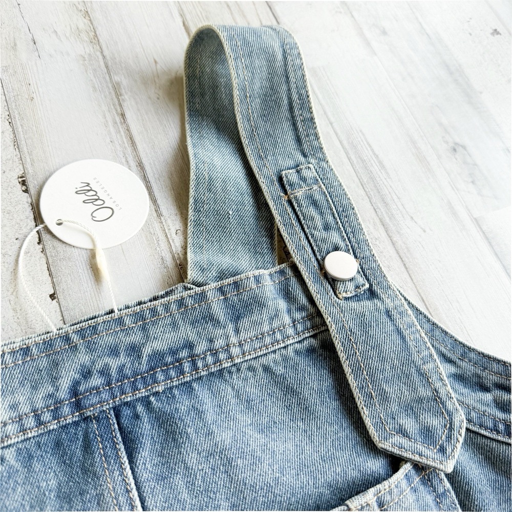NWT Oddi Los Angeles Blue Denim Overall Dress Light Med Wash Mini Pinafore Sz S - Picture 6 of 13